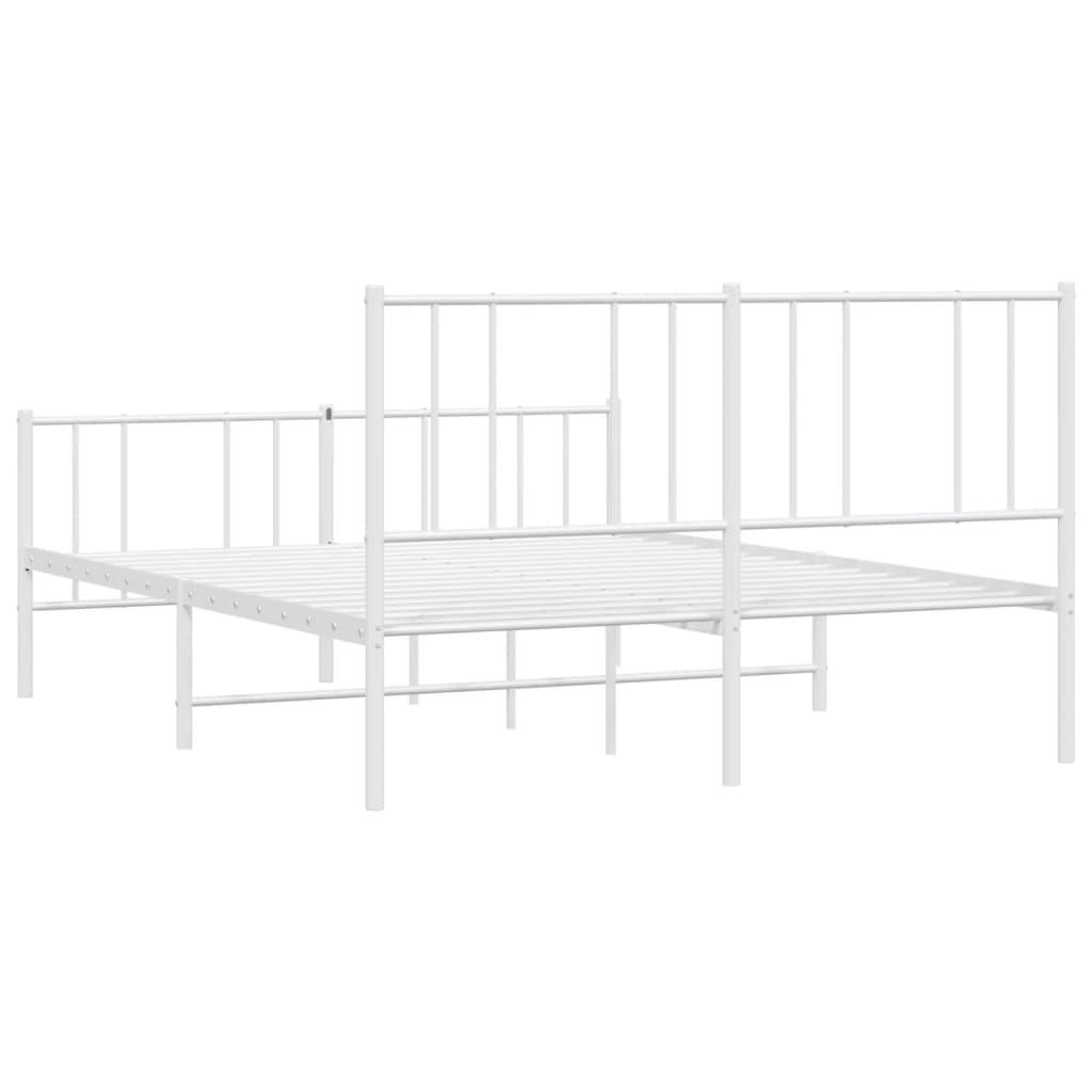 White metal bed frame with slatted base and vertical headboard and footboard