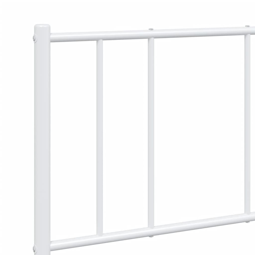White metal bed frame with minimalist design and slatted base