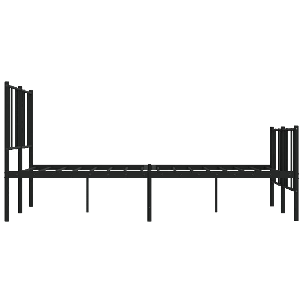 Black metal bed frame with slatted headboard and footboard