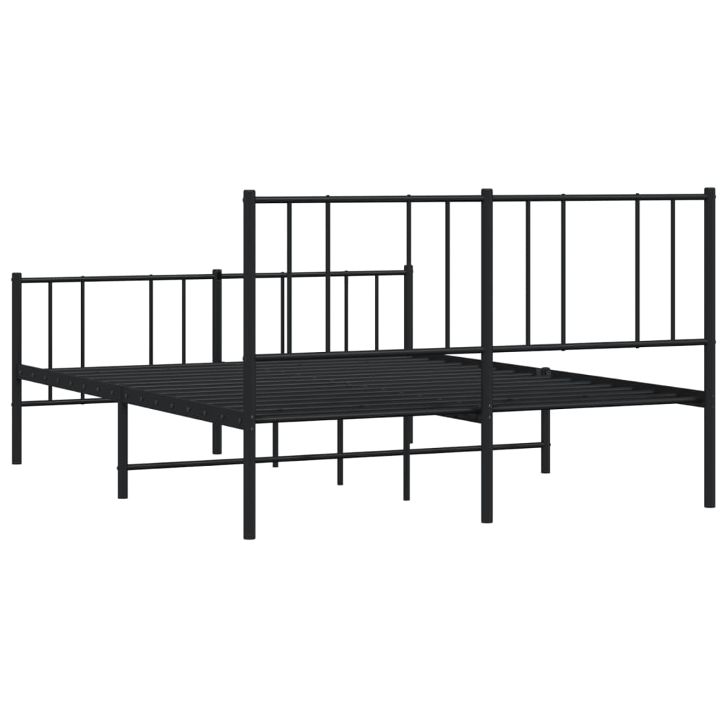 Minimalist black metal twin bed frame with vertical slats on headboard and footboard