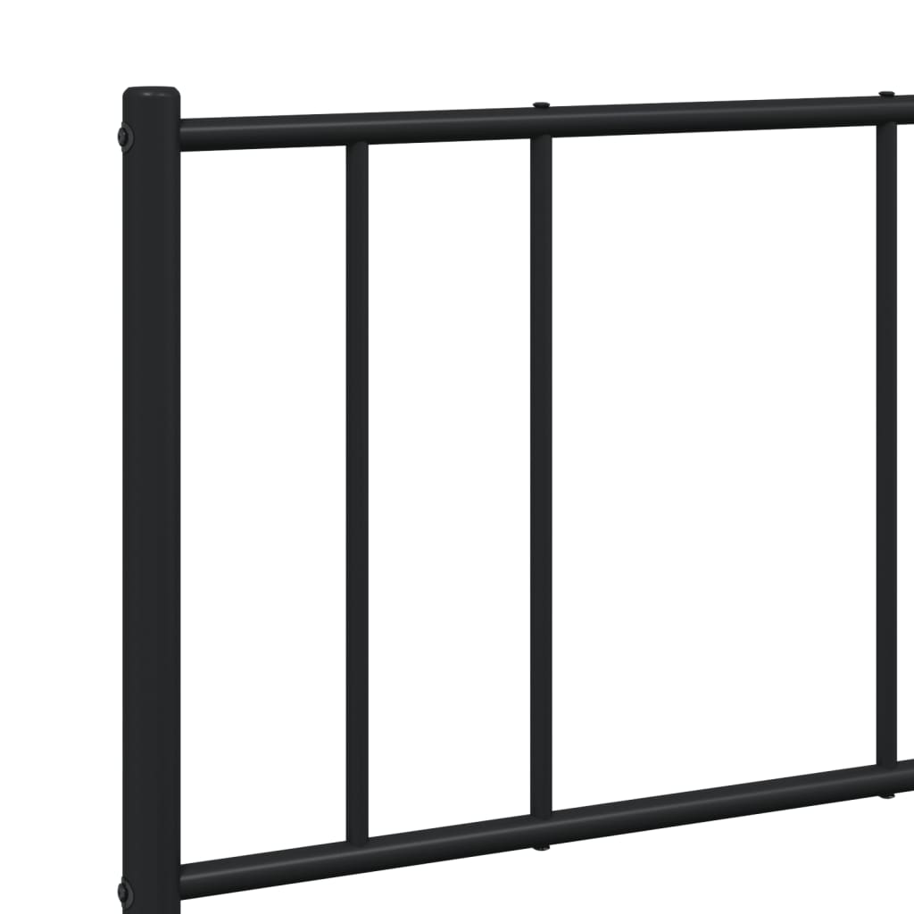 Black metal bed frame with a slatted base and a minimalist headboard