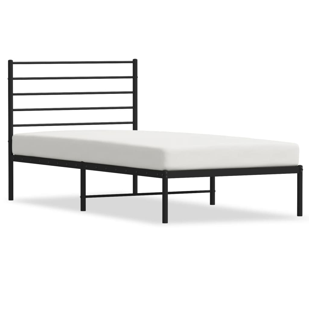 Wireframe diagram of a twin metal bed frame with dimensions