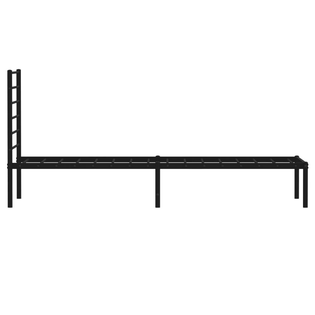 Black metal platform bed frame with slatted headboard