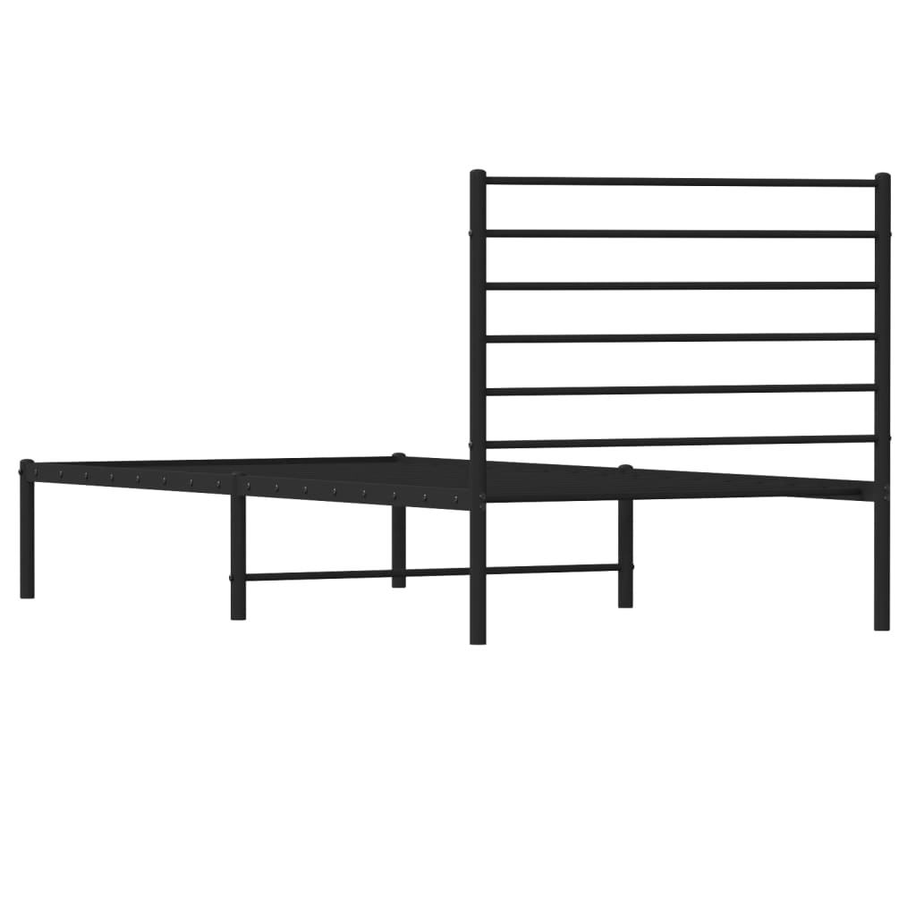 Black metal bed frame with integrated ladder