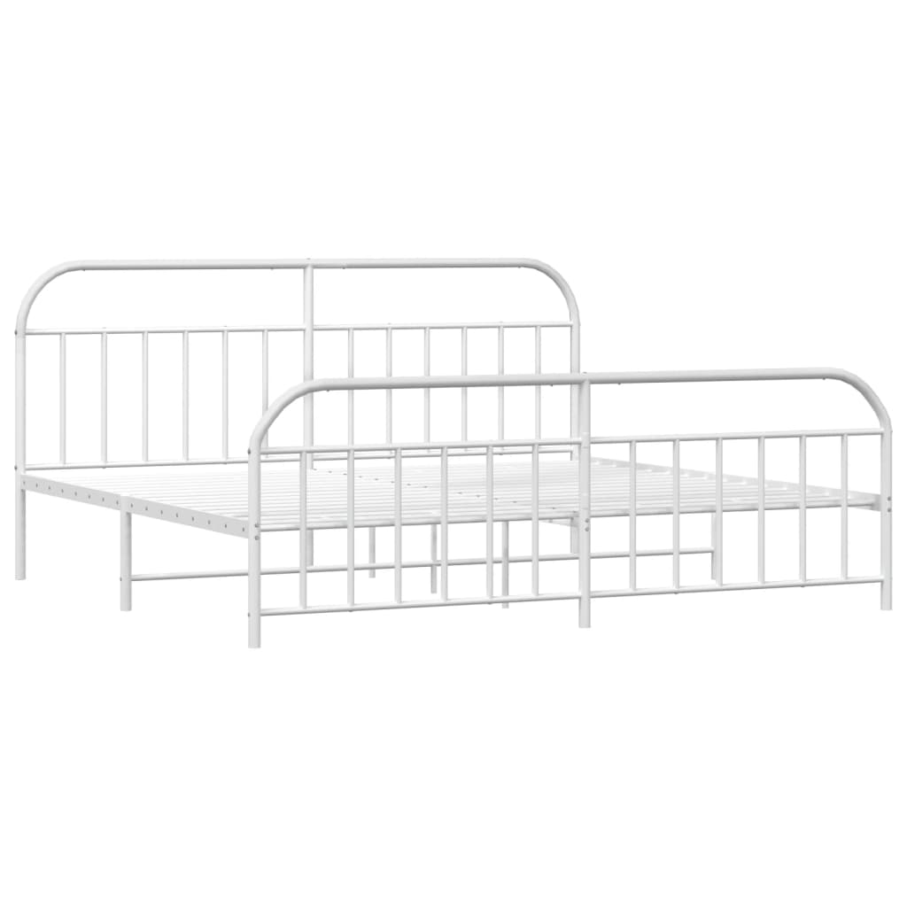 White metal bed frame with a simple slatted design
