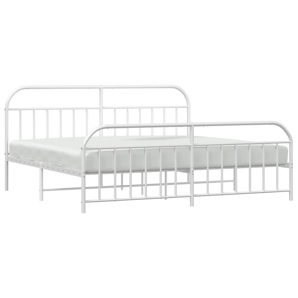 White metal twin bed frame with rounded headboard and footboard