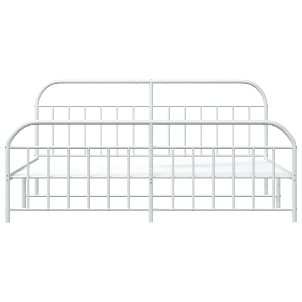 White metal bed frame with a minimalist design and mattress