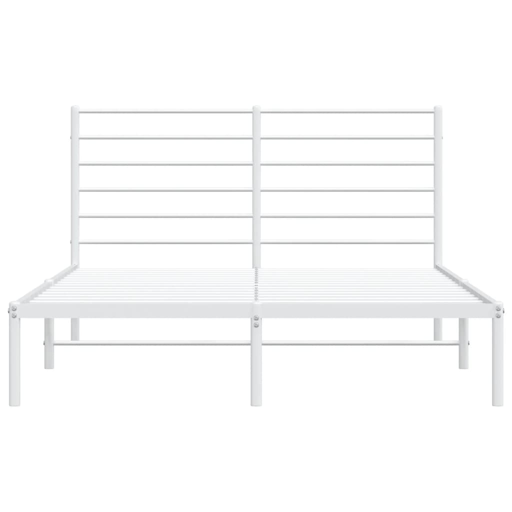 White metal bed frame with slatted headboard and mattress