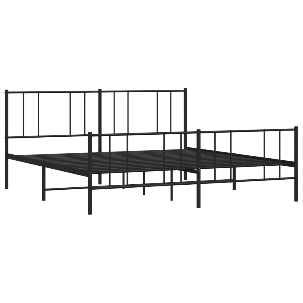 Black metal platform bed frame with a white mattress