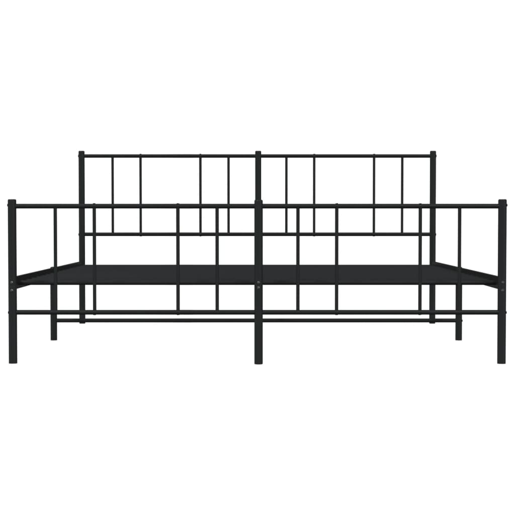 Black metal bed frame with white mattress