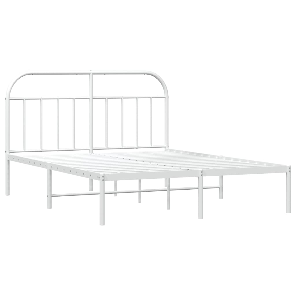 White metal bed frame with rounded headboard and mattress