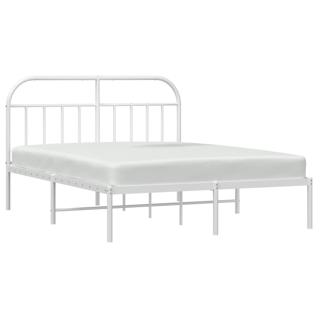 White metal twin bed frame with a curved headboard and footboard