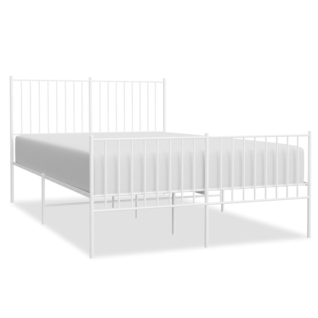 White metal bed frame with slatted headboard and footboard showing dimensions for a queensize bed