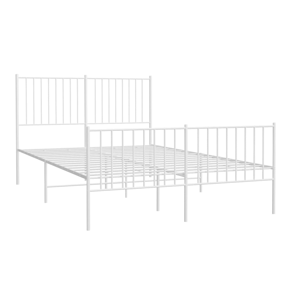 White metal twin bed frame with slatted headboard and footboard