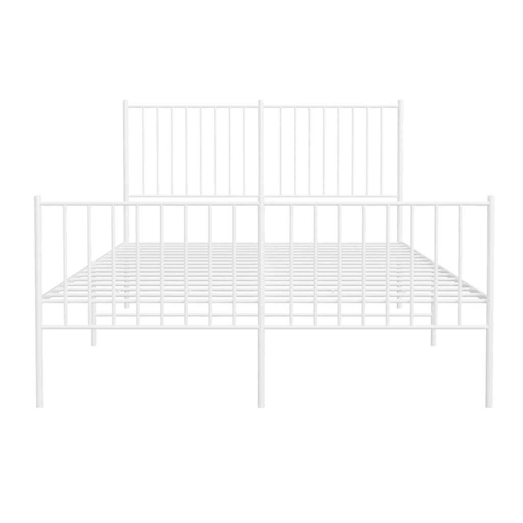 White metal platform bed frame with slatted support