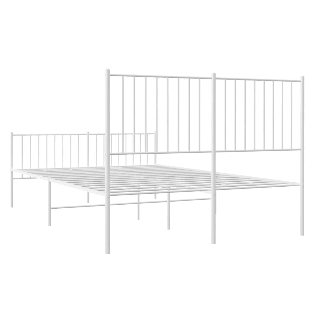 White metal twin bed frame with slatted headboard and footboard