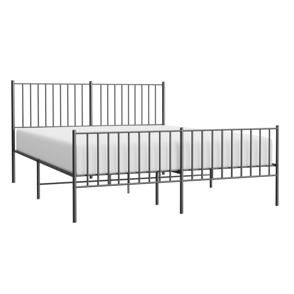 Black metal platform bed frame with slatted headboard and footboard