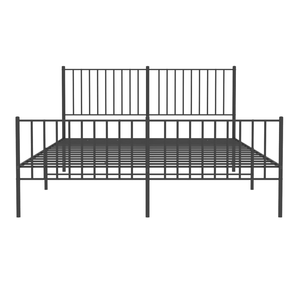 Modern black metal bed frame with slatted headboard and footboard