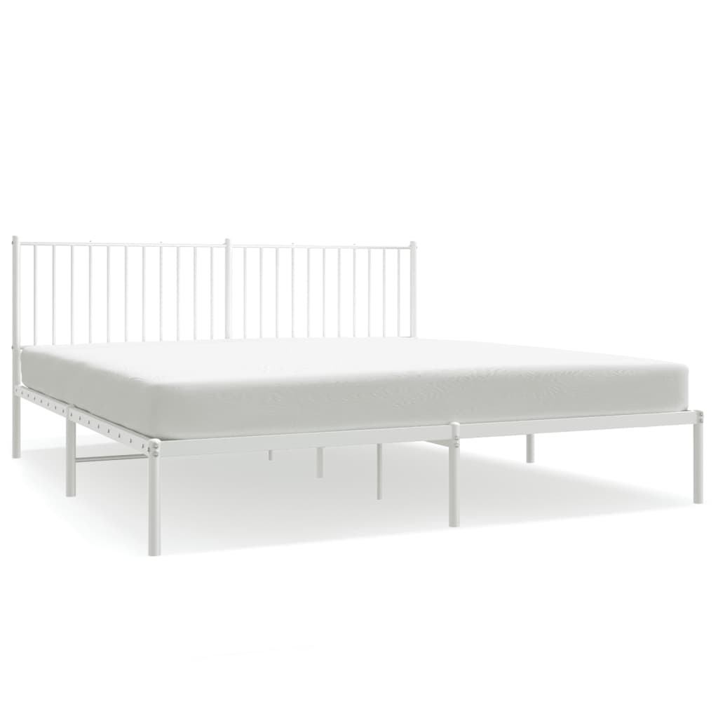 Metal bed frame with a slatted base and headboard featuring dimension lines