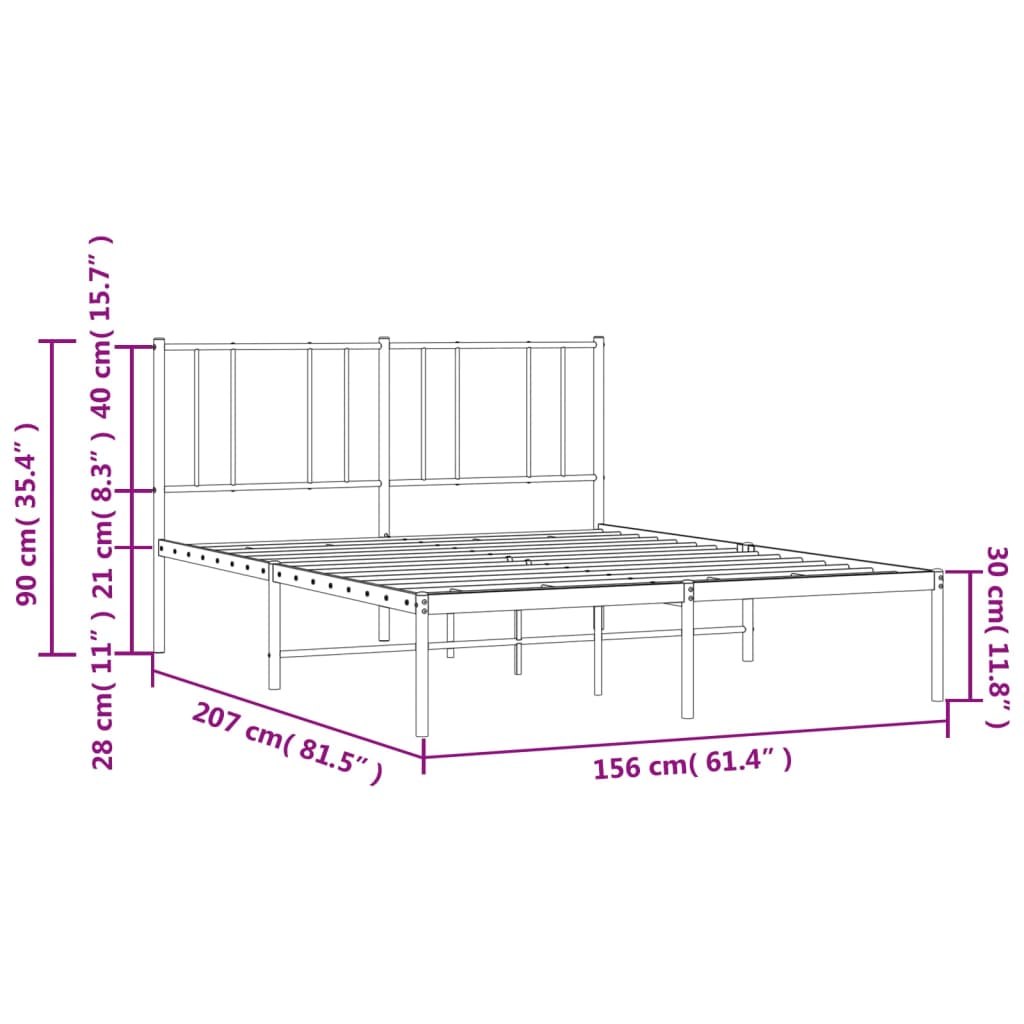 White metal bed frame with a minimalist headboard and slatted base