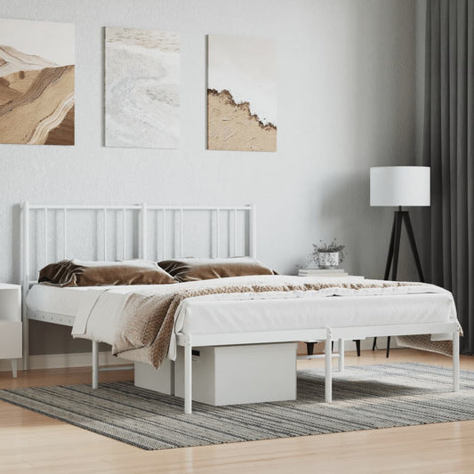 White metal bed frame with a modern minimalist design