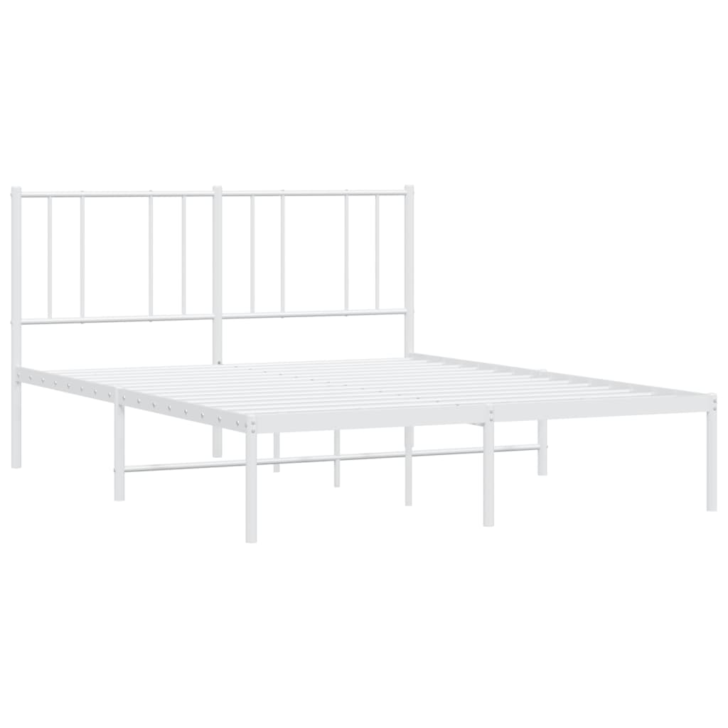 Modern white metal bed frame with slatted headboard and included mattress