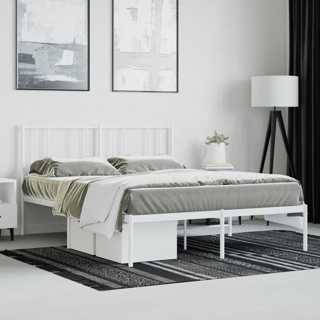White metal twin bed frame with minimalist headboard