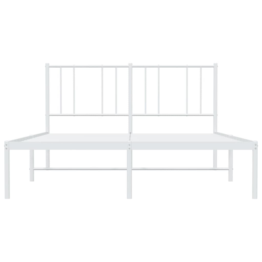 White metal bed frame with slatted base and simple headboard