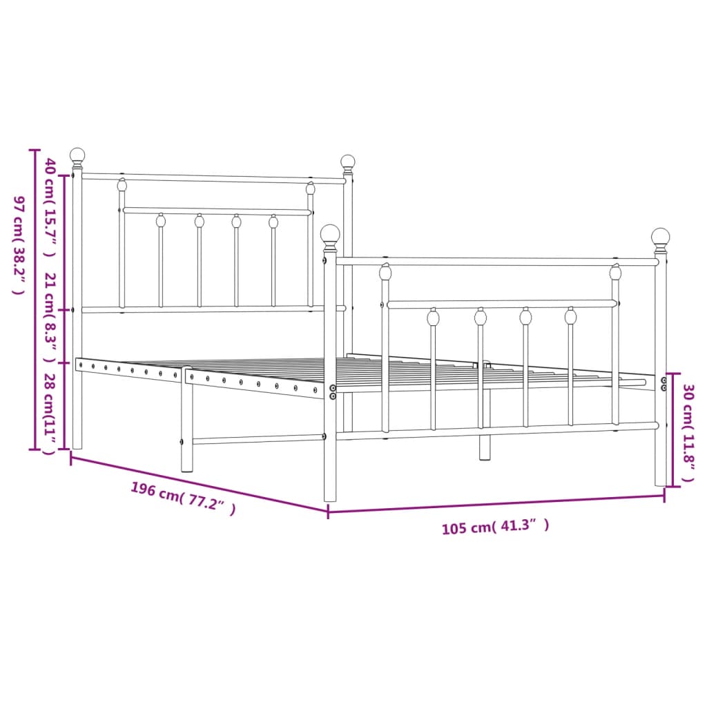 Black metal bed frame with decorative finials and a spherical finial on the post