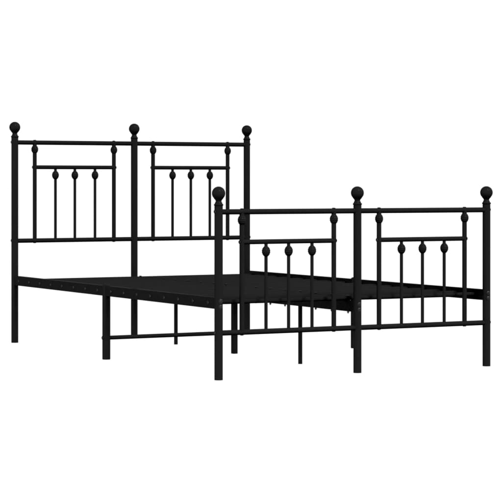 Black metal twin bed frame with ornate detailing and a white mattress