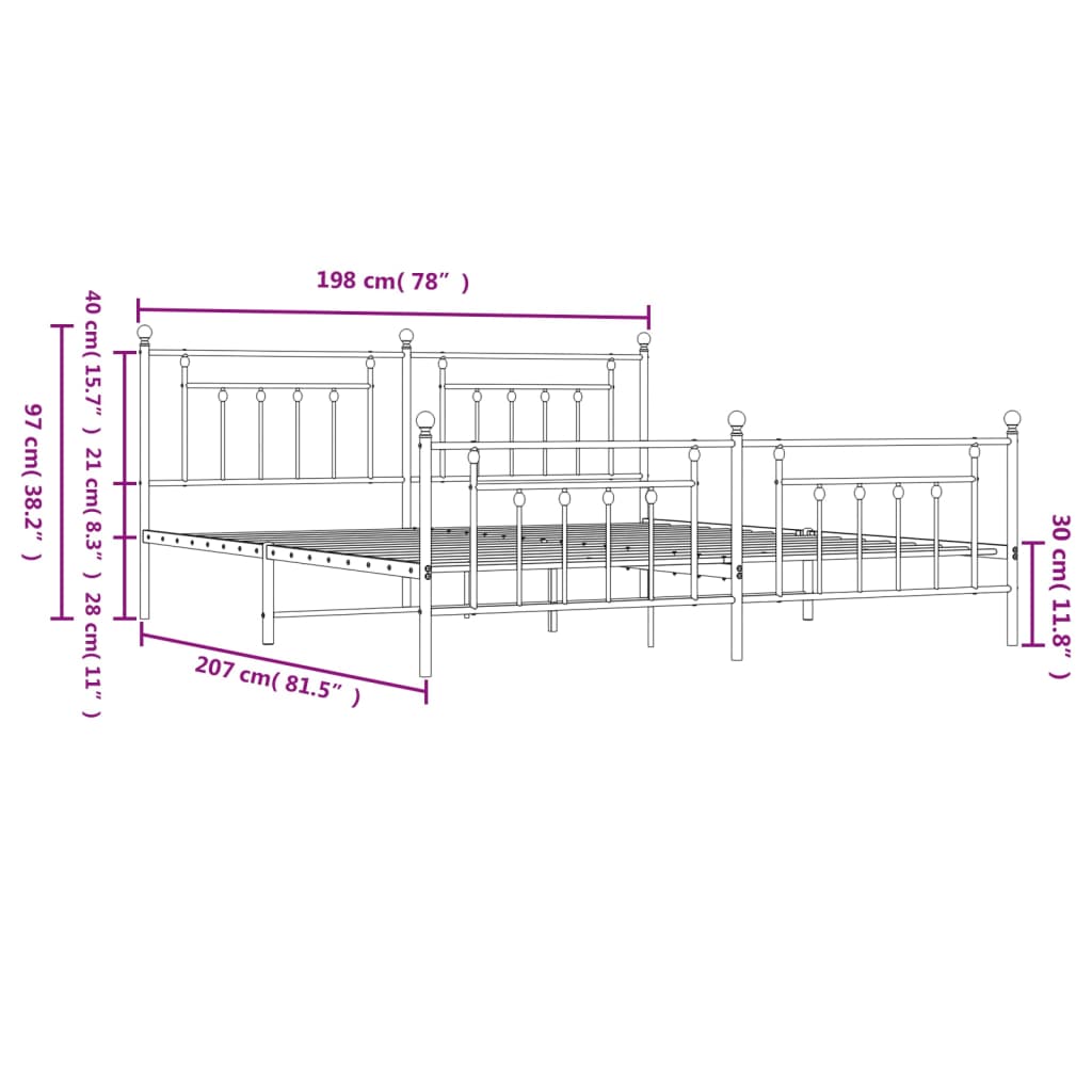 Black wrought iron bed frame with decorative finials
