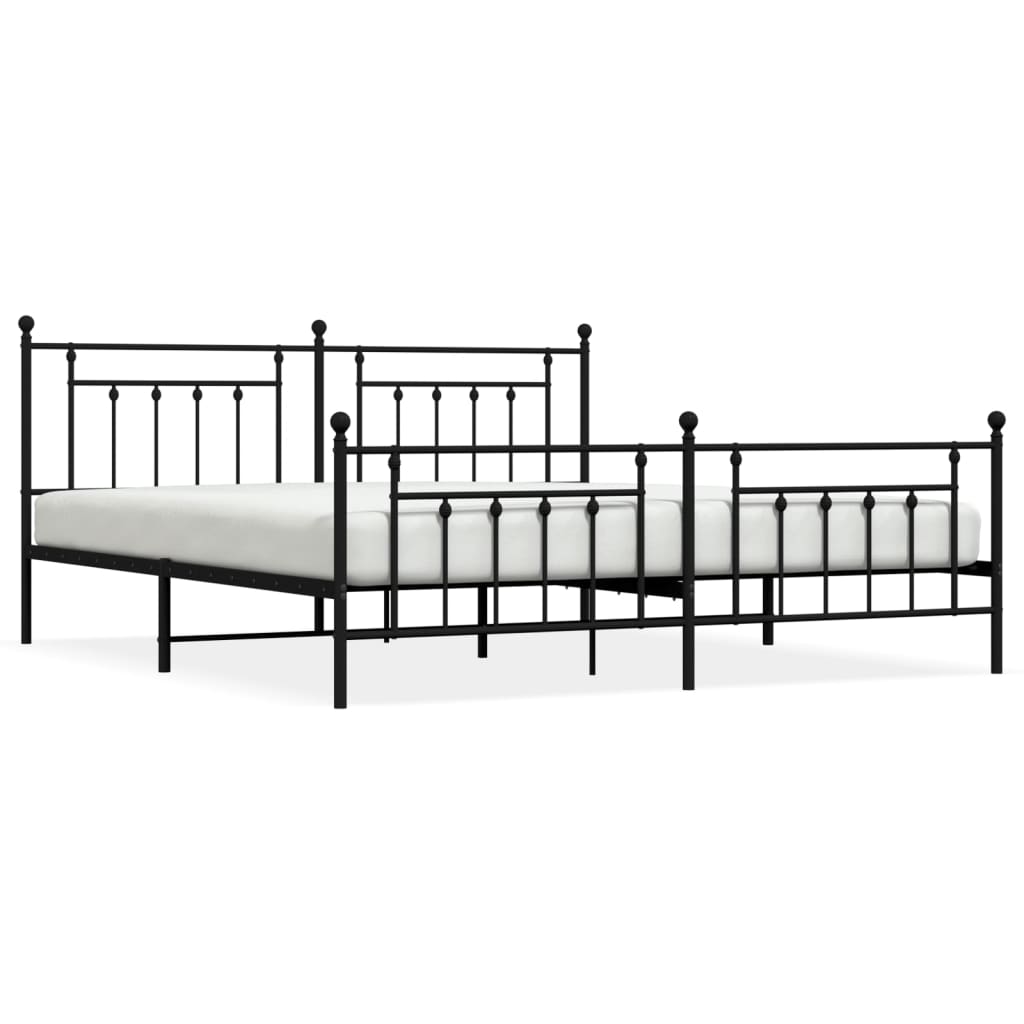 White metal bed frame with ornate headboard and footboard dimensions shown