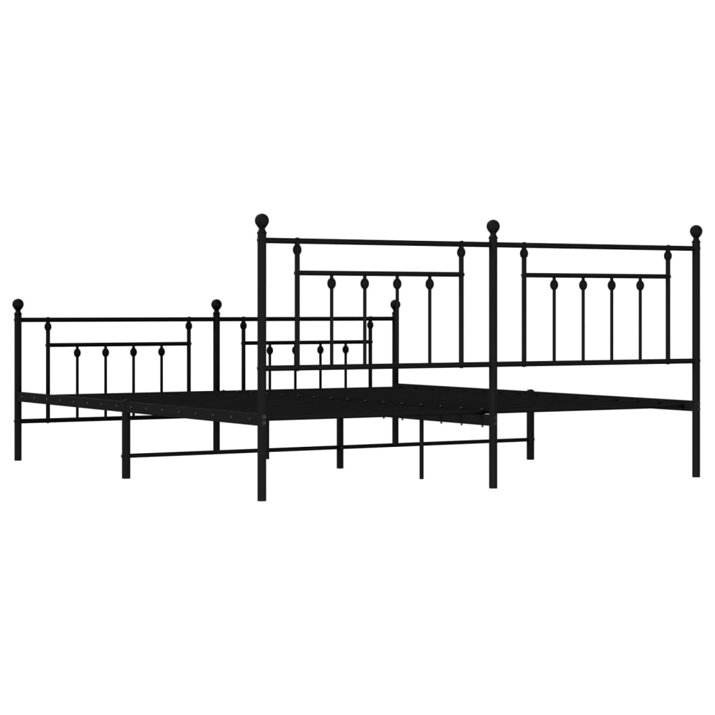 Black metal bed frame with ornate headboard and footboard