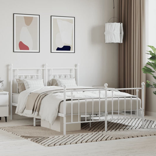 White metal twin bed frame with ornamental headboard and footboard