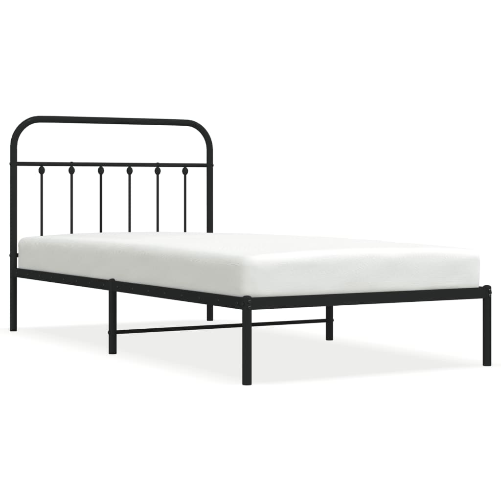 Metal bed frame with ornate headboard dimensions displayed
