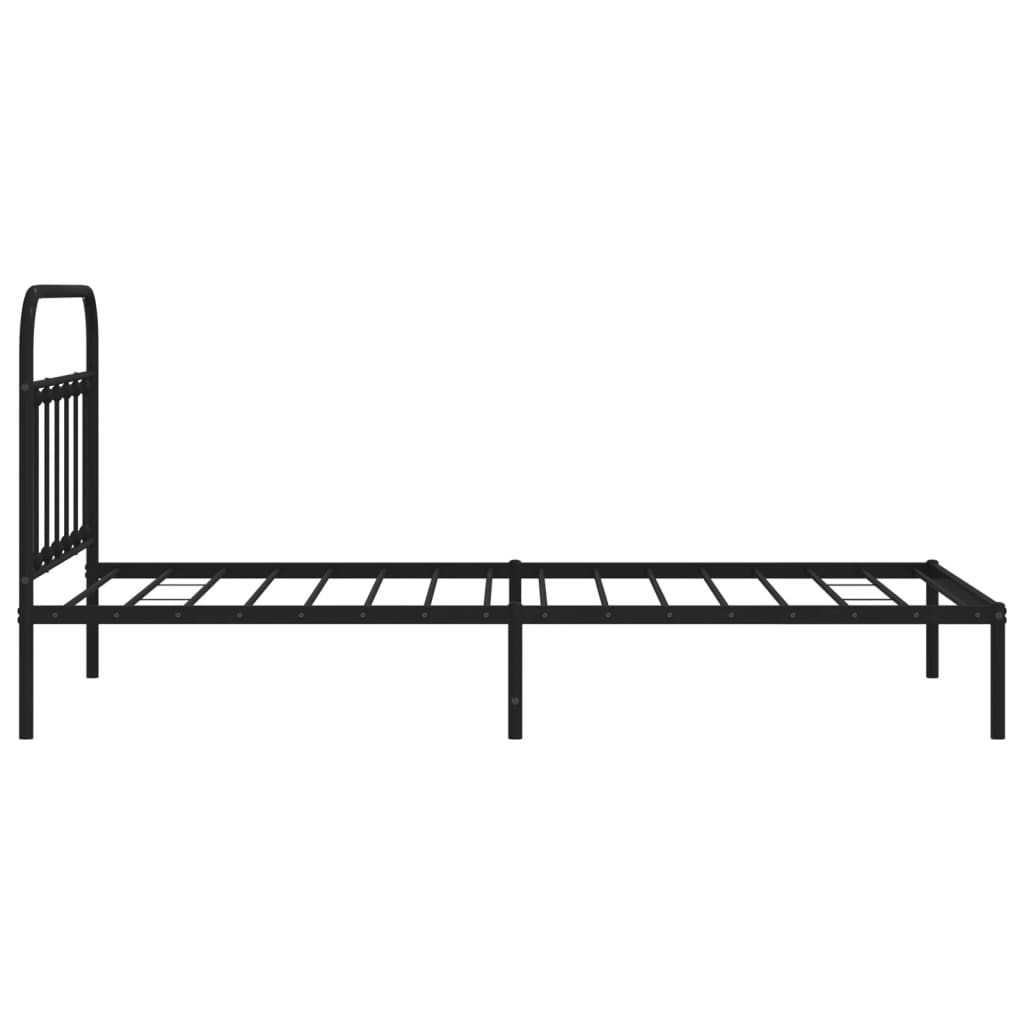 Black metal twin bed frame with ornate headboard