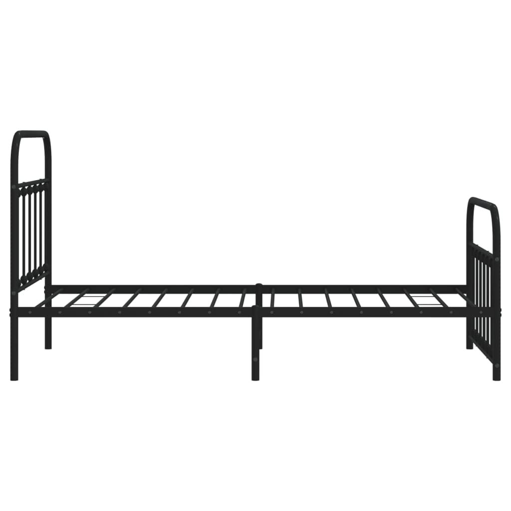 Black metal bed frame with rounded headboard and footboard