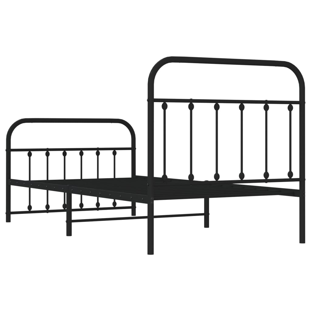 Black metal twin bed frame with curved headboard and footboard