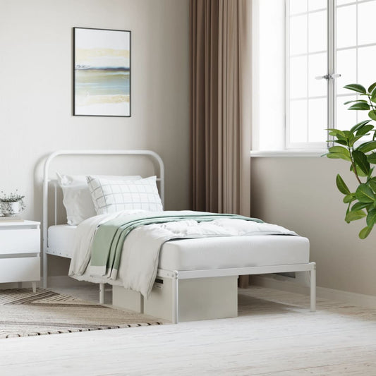 White metal twin bed frame with arched headboard