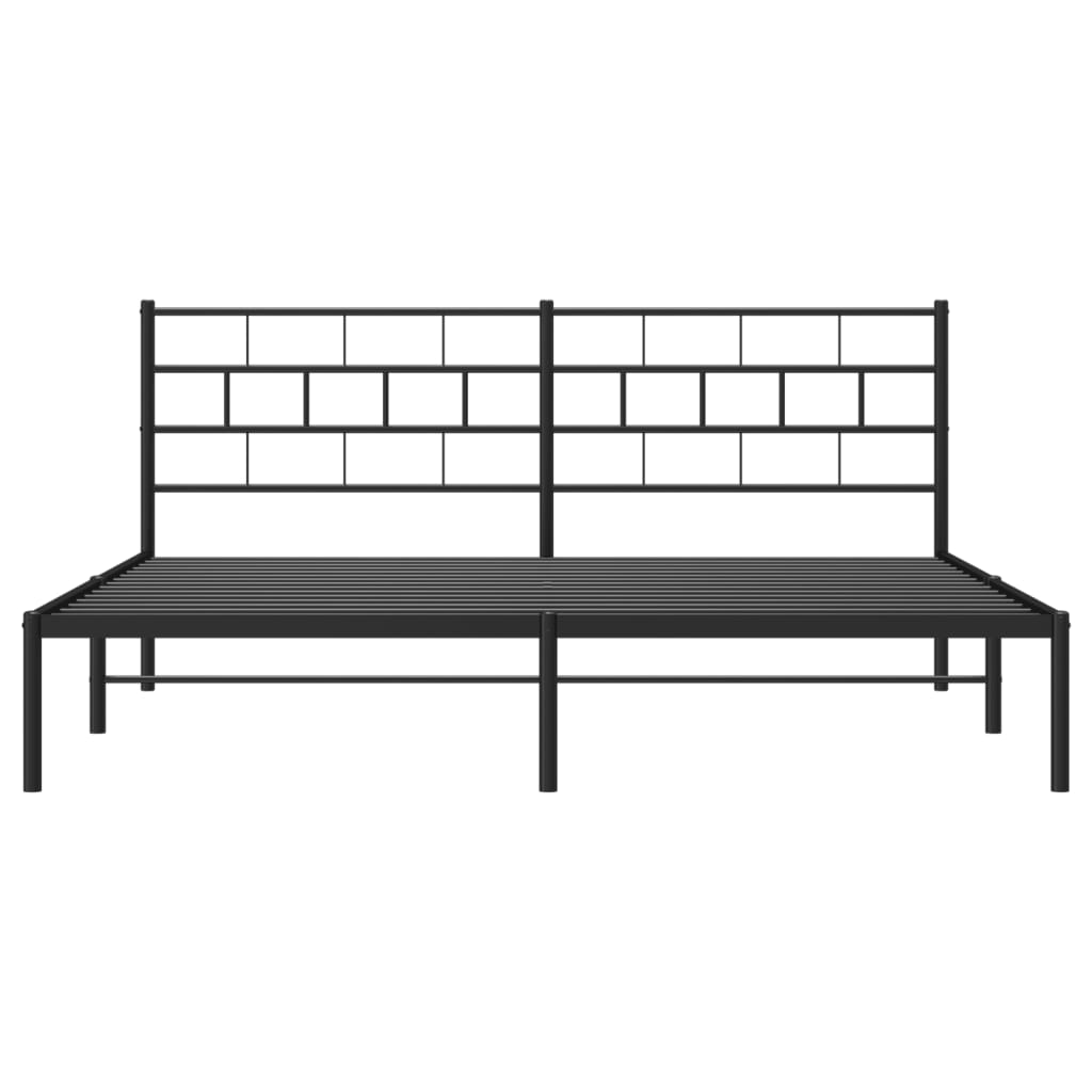 Industrial metal bed frame with a grid headboard and matching footboard black