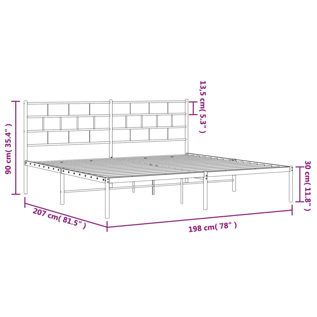 Black metal platform bed frame with modern geometric headboard
