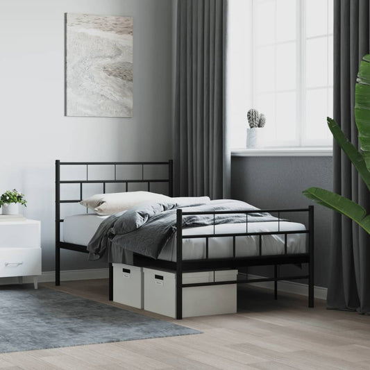 Modern black metal bed frame with a minimalist design