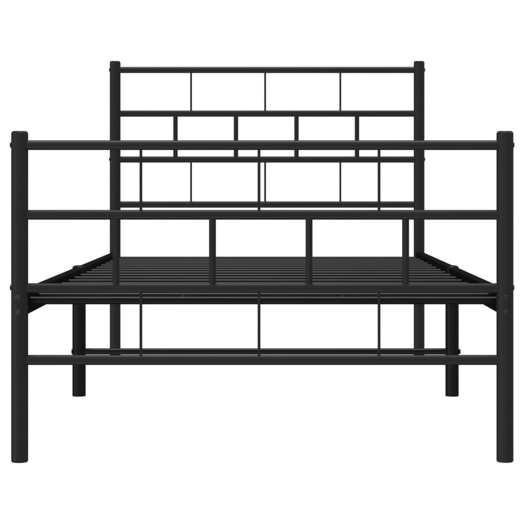 Modern black metal twin bed frame with minimalist headboard and footboard