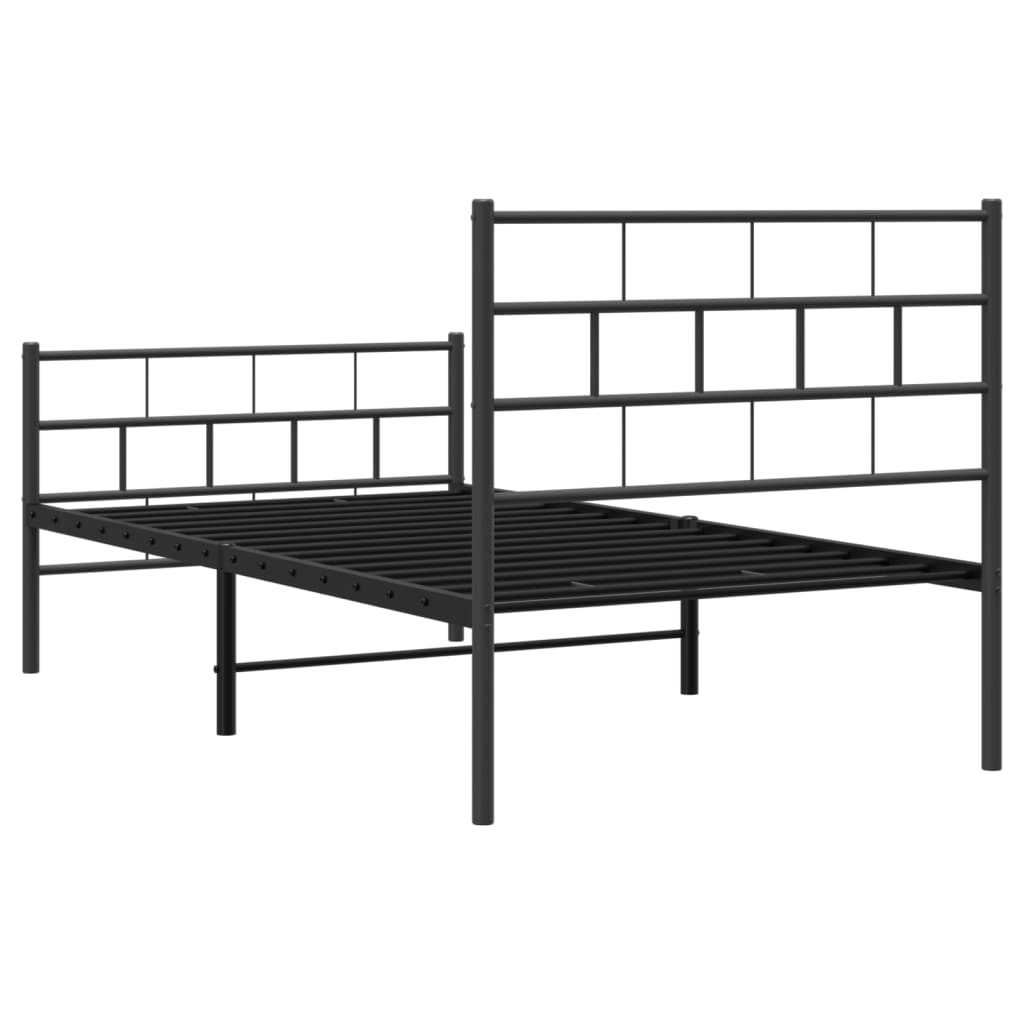 Black metal platform bed frame with slatted support