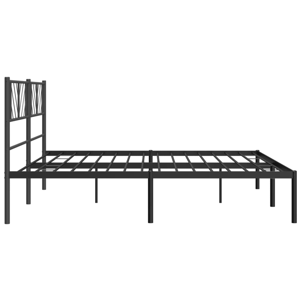 Modern black metal bed frame with geometric headboard detail