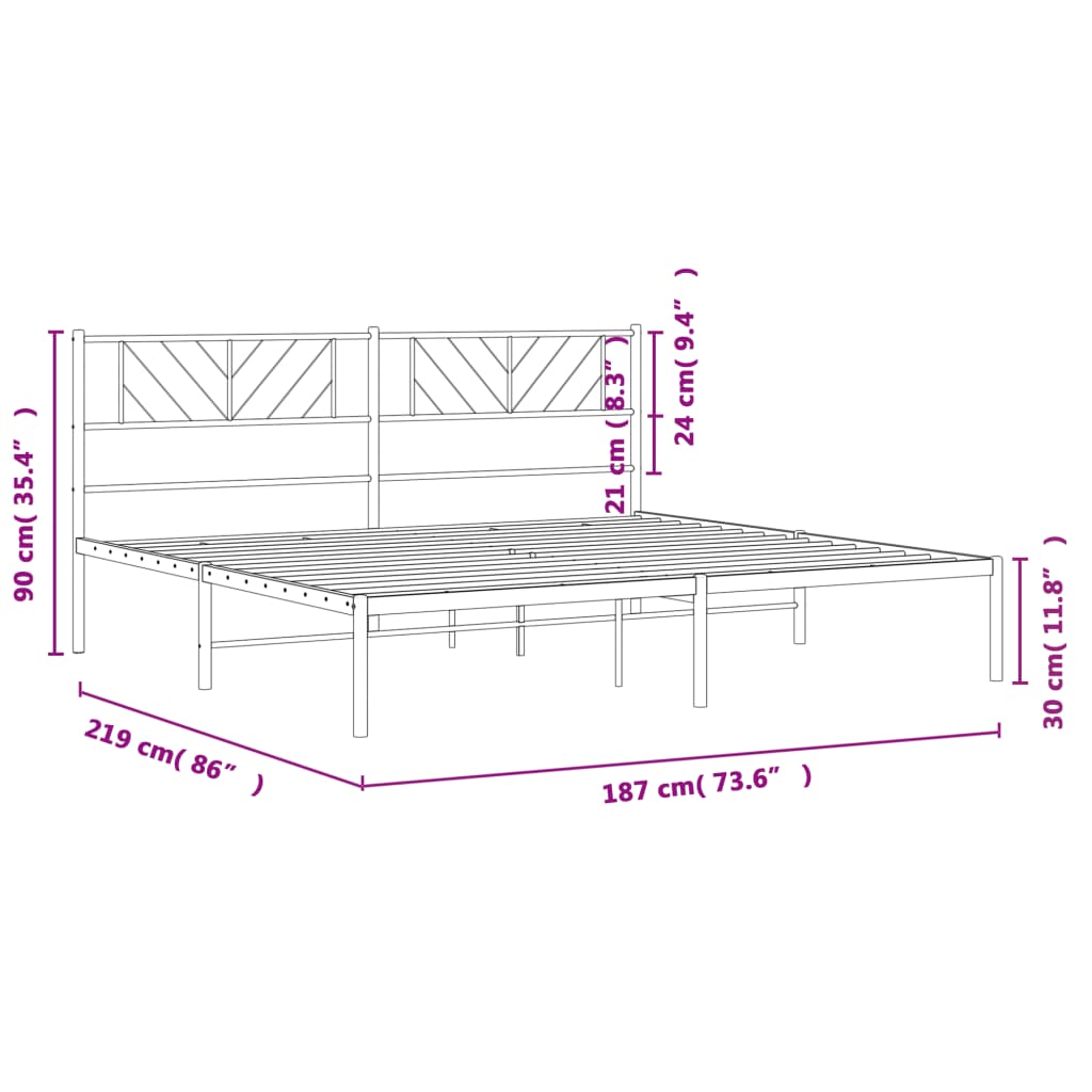 Black metal bed frame with a geometric headboard