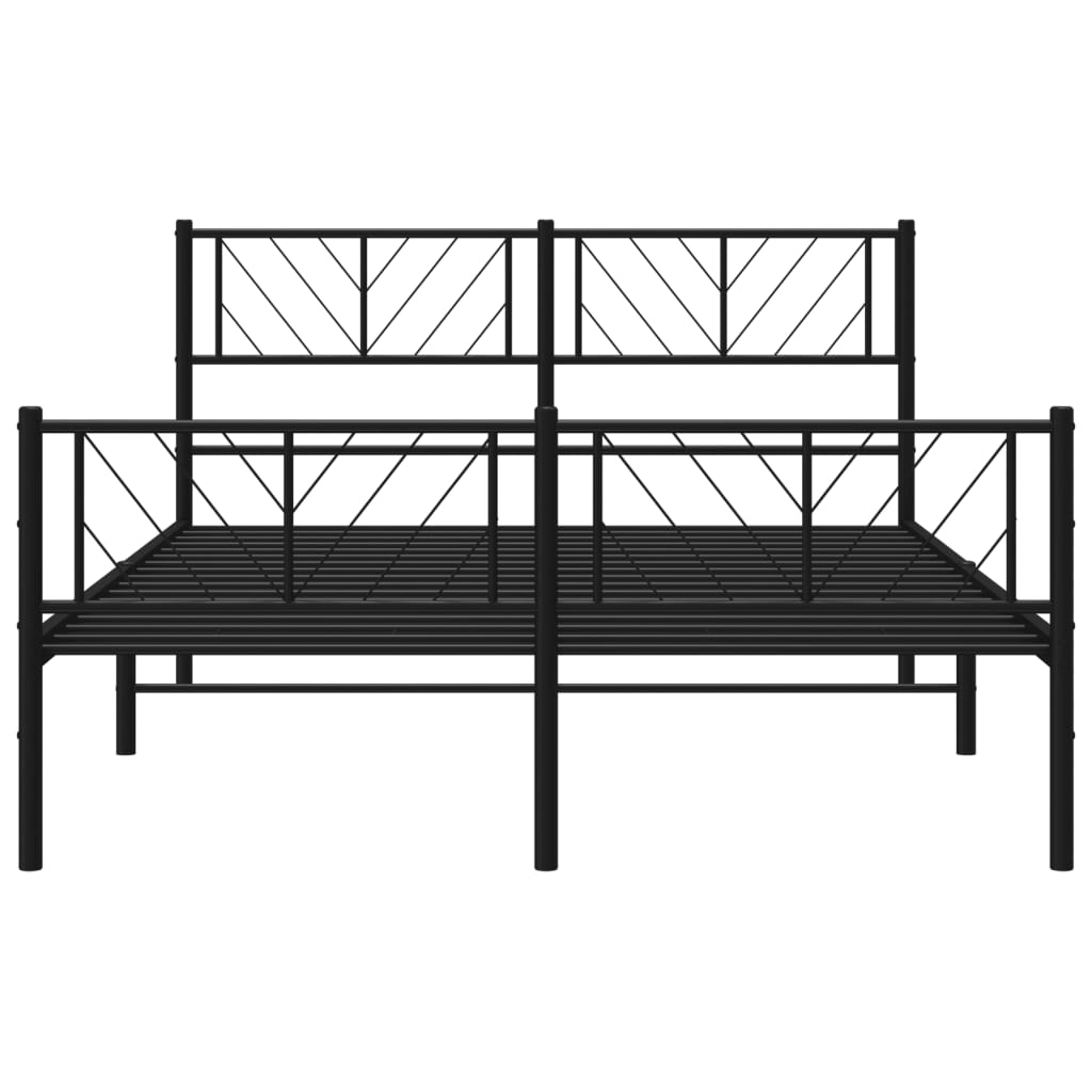 Black metal bed frame with geometric headboard design