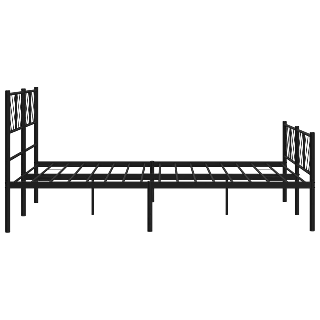 Black metal bed frame with geometric headboard and footboard