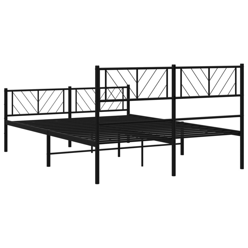 Black metal platform bed frame with geometric headboard and footboard