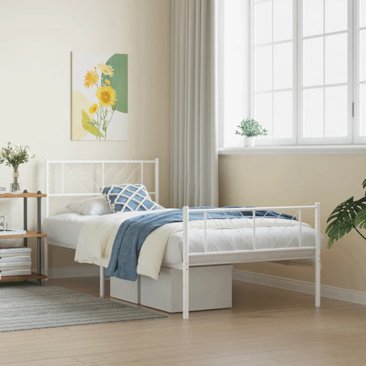 White metal queen bed frame with diamond pattern headboard